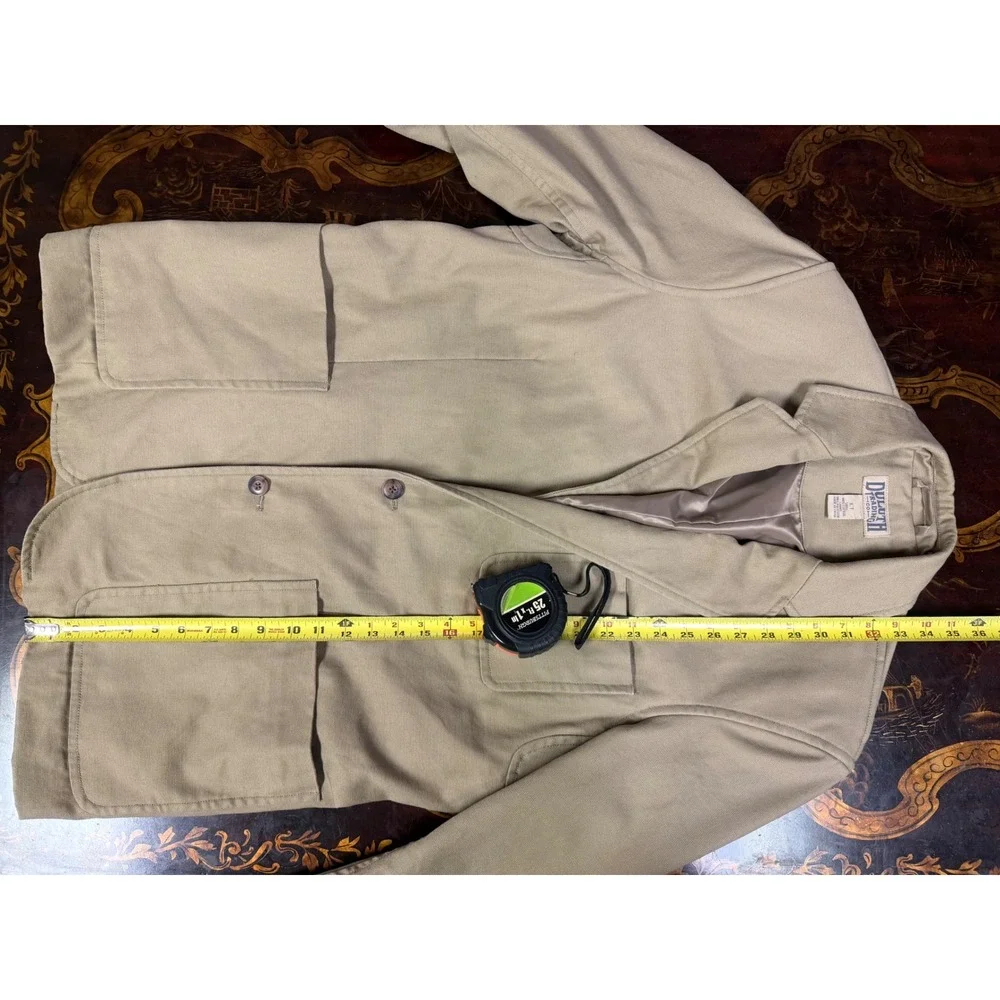 Duluth Trading Mens Fire Hose Presentation Jacket Khaki Canvas Blazer Utility LT